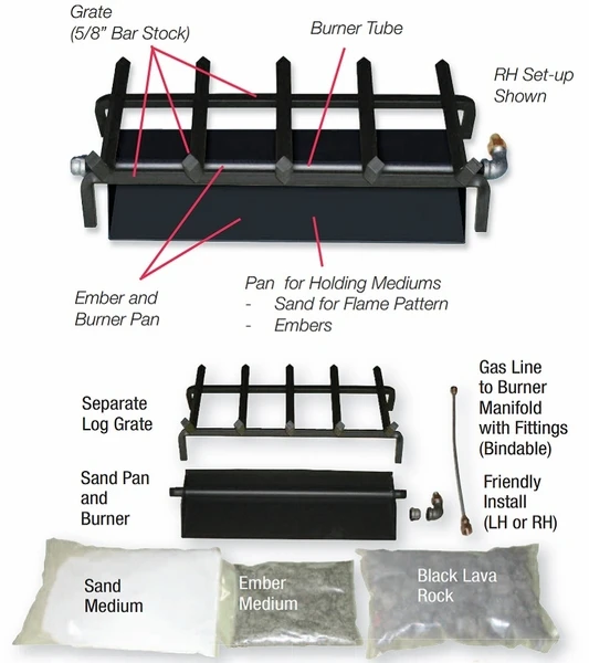 Aspen Industries Master Flame Natural Gas Fireplace Sand Burner With Logs - Aged Oak - Image 3