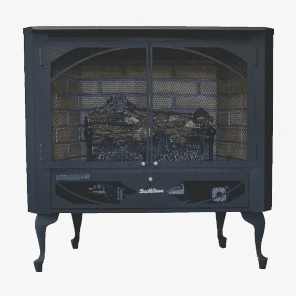 Buck Stove Classic Corner Fireplace Mantel With Model 384 Vent Free Gas Heating Stove - Image 2