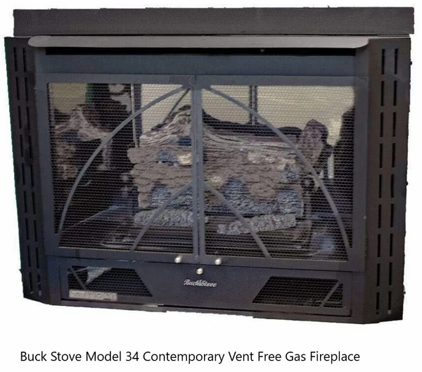 Buck Stove Contemporary Corner Fireplace Mantel With Model 34 Contemporary Vent Free Gas Fireplace - Image 3