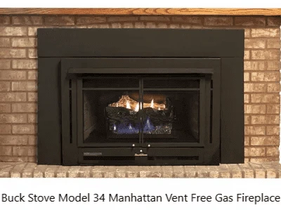 Buck Stove Contemporary Corner Fireplace Mantel With Model 34 Manhattan Vent Free Gas Fireplace - Image 2