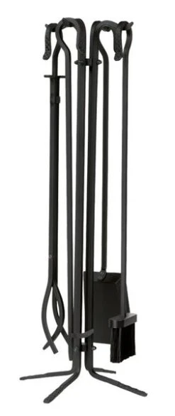 Dagan 32 Inch Four-Piece Textured Hook And Leg Fireplace Tool Set