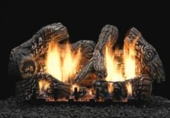 Empire 18' Super Charred Oak Ceramic Fiber Ventless Natural Gas Log Set And Intermittent Slope Glaze Burner