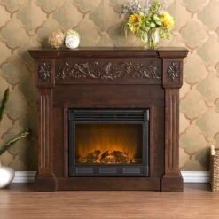SEI 45 Inch Calvert Carved Electric Fireplace With Mantel