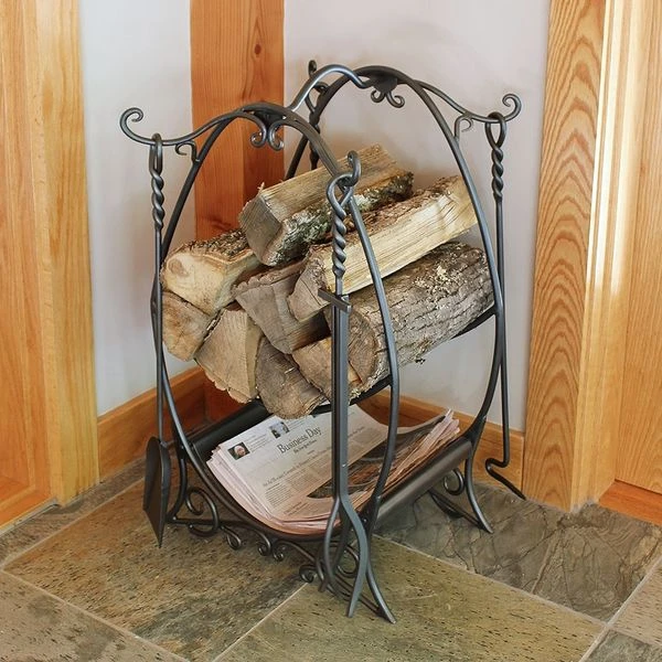 Minuteman Cottage Fireplace Log Holder With Fireplace Tools - Image 2