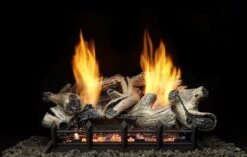 Monessen 24 Inch 6 Piece Beachcomber Refractory Vent Free Log Set And Natural Blaze Gas Burner With Remote Control