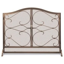 Pilgrim Burnished Iron Gate Arched Fireplace Screen With Doors