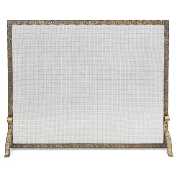 Pilgrim Single Panel Bay Branch Embossed Fireplace Screen