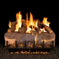 Real Fyre 18' Mountain Crest Oak Vented Natural Gas Logs Set With Automatic Variable Flame Pilot Kit