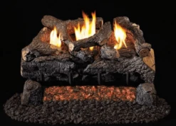 Real Fyre 24 Inch See-Through Evening Fyre Charred Log Set And G18 Vent Free Gas Burner With Variable Remote