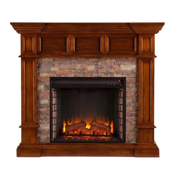 SEI 46 Inch Merrimack Electric Fireplace With Simulated Stone Convertible Mantel
