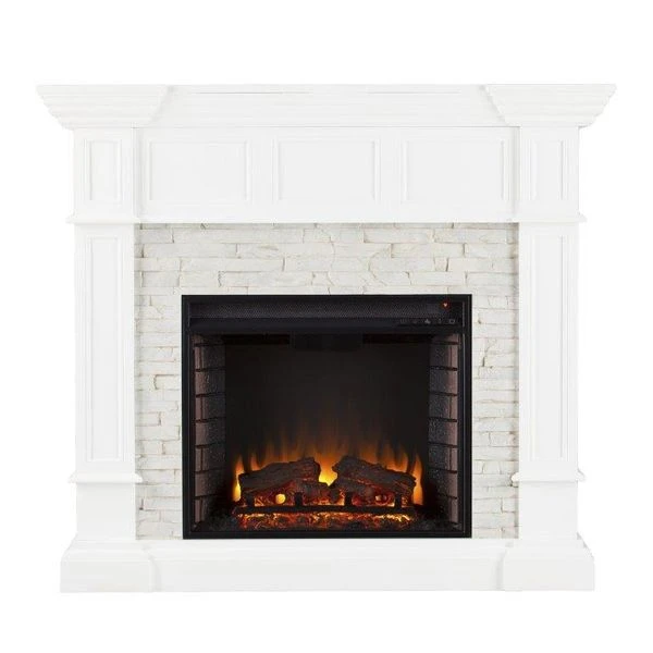 SEI 46 Inch Merrimack Electric Fireplace With Simulated Stone Convertible Mantel - Image 2