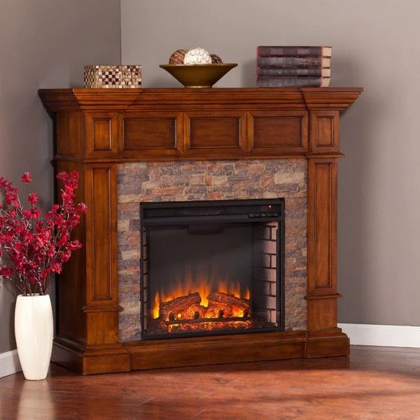 SEI 46 Inch Merrimack Electric Fireplace With Simulated Stone Convertible Mantel - Image 3
