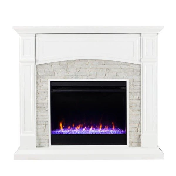 SEI 46 Inch Seneca Color Changing Electric Fireplace With Faux Stone Surround