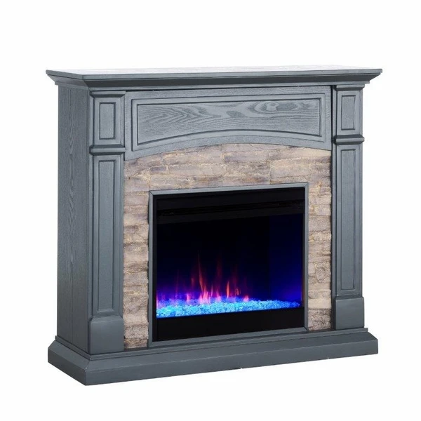SEI 46 Inch Seneca Color Changing Electric Fireplace With Faux Stone Surround - Image 2