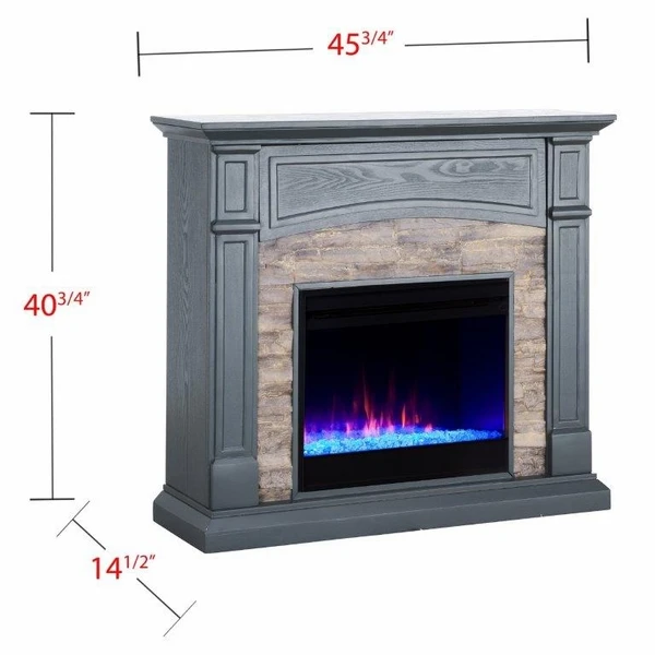 SEI 46 Inch Seneca Color Changing Electric Fireplace With Faux Stone Surround - Image 3