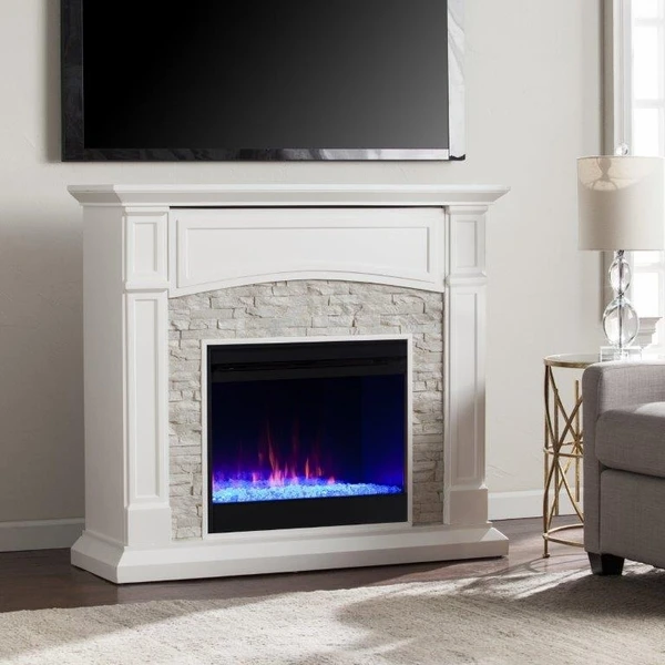 SEI 46 Inch Seneca Color Changing Electric Fireplace With Faux Stone Surround - Image 4