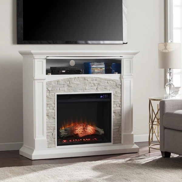 SEI 46 Inch Seneca Electric Fireplace With Faux Stone Surround - Image 4