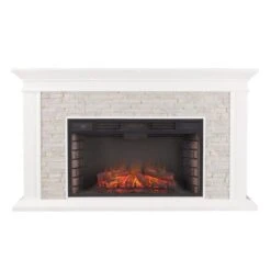 SEI 60 Inch Canyon Heights Electric Fireplace With Faux Stacked Stone Mantel