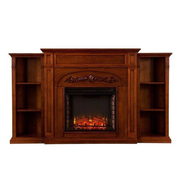 SEI 72 Inch Chantilly Electric Fireplace Mantel With Bookcase