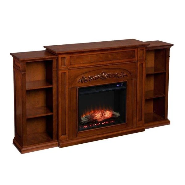 SEI 72 Inch Chantilly Electric Fireplace With Side Bookcases