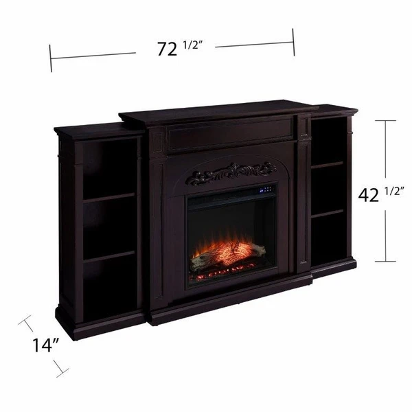 SEI 72 Inch Chantilly Electric Fireplace With Side Bookcases - Image 2