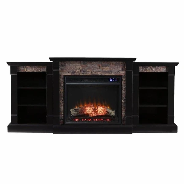 SEI 72 Inch Chantilly Electric Fireplace With Side Bookcases - Image 4