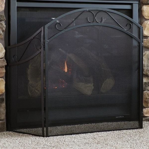 Sunnydaze Black Steel Elegant Scroll 3 Panel Folding Fireplace Screen - Image 2