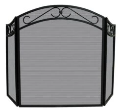 Uniflame Tri Fold Wrought Iron Arch Top Fireplace Screen With Decorative Scrolls