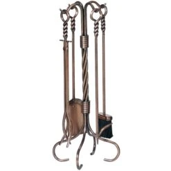 Uniflame Antique Copper Fireplace Tool Set With Twist Handles