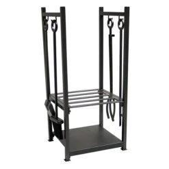 Uniflame Black Wrought Iron Hearth Center With Fireplace Tool Set